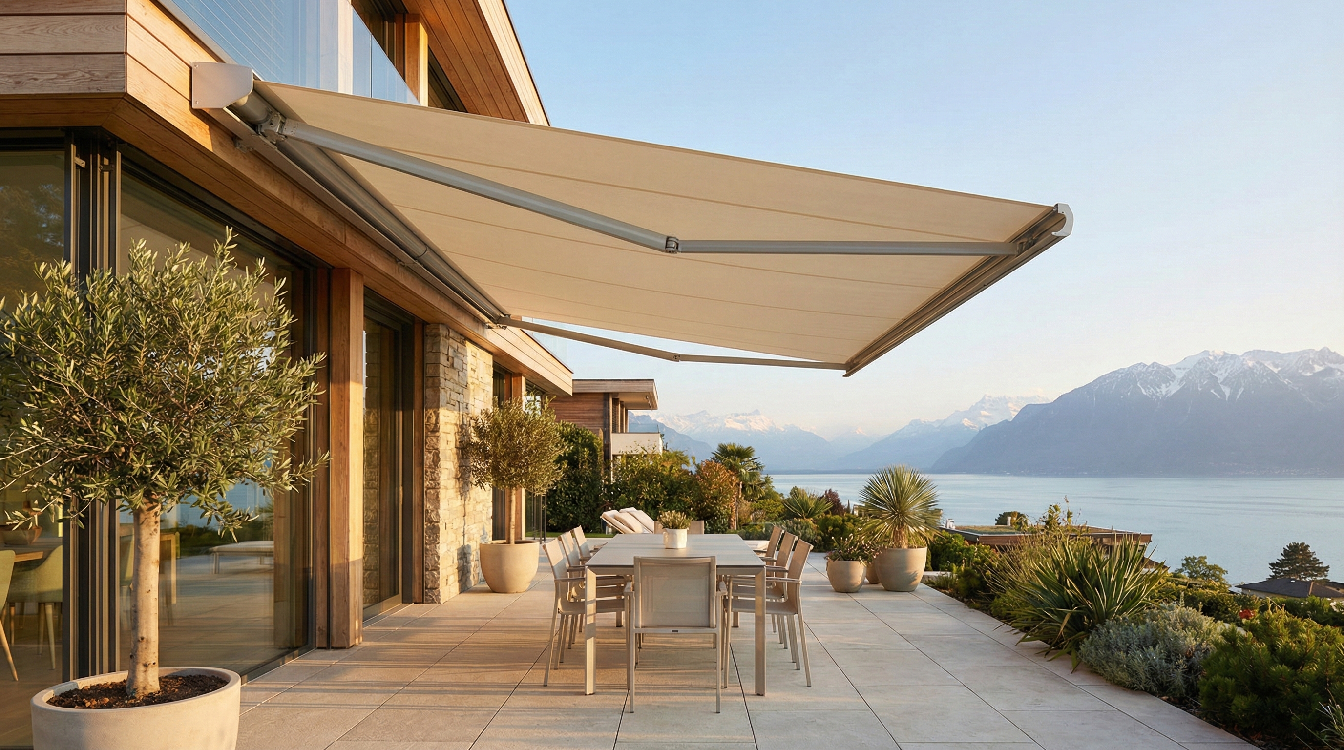 Installation store banne terrasse villa Genève - Somfy, Stobag